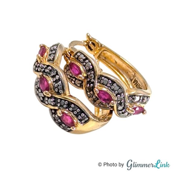 Ross Simons Pink Rubies Gold Plated Sterling Silver Hoop Pierced Earrings - Picture 6 of 10